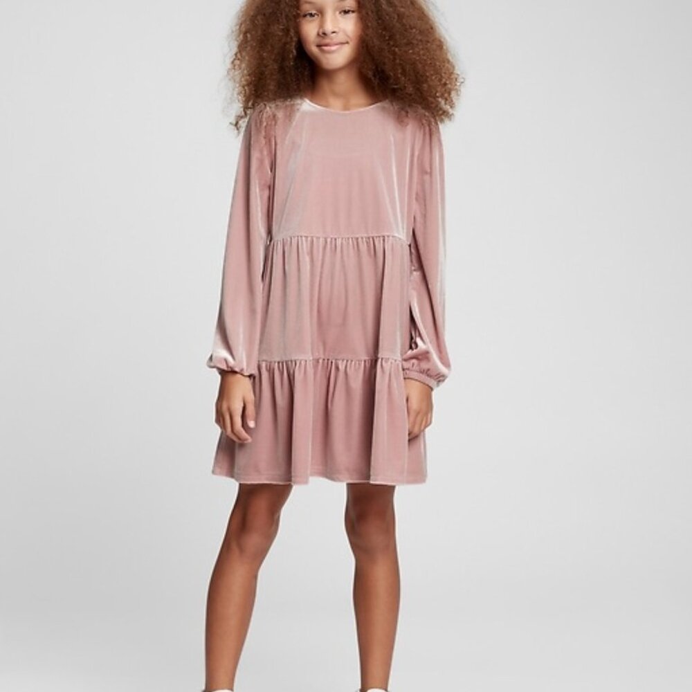 GAP Kids Pink Tiered Velvet Dress